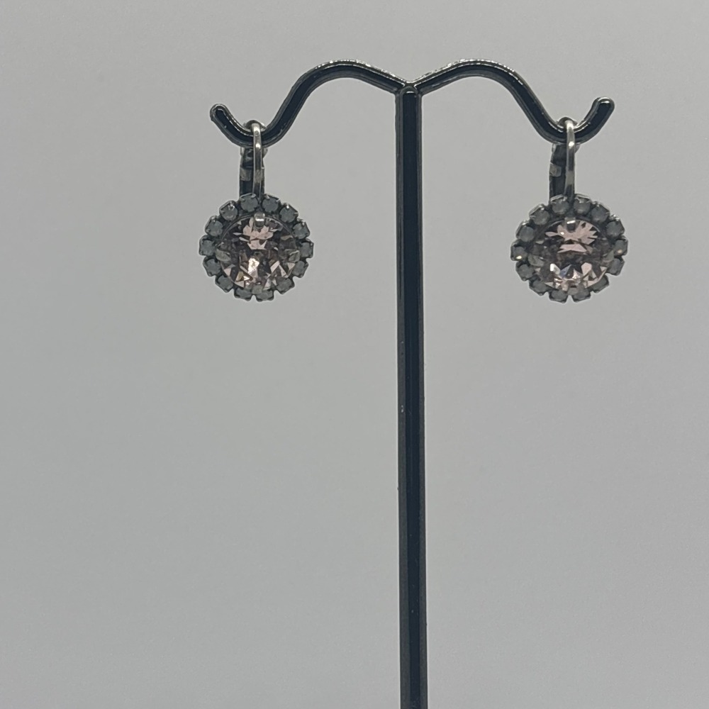 Sabika Austrian Crystal Halo Drop Earrings Antique Silver Pink Champagne Round